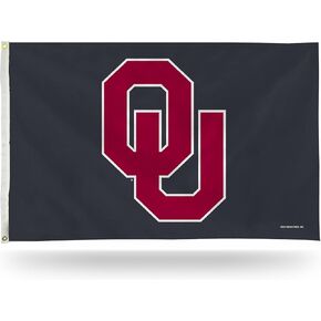 Rico Industries NCAA Oklahoma Sooners Interlock Logo Grey 3' x 5' Banner Flag Single Sided - Indoor or Outdoor - Home Décor