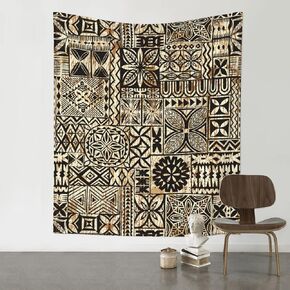 ALHAAHLL Hawaiian tropical style tapa cloth tribal vintage Tapestry Wall Hanging Tapestries For Home Bedroom Living Room Dorm Aesthetic Decor 60 X 51 Inches