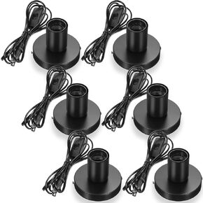 Tuanse 6 Pcs Polished Metal Desktop Lamp Base E26 E27 Screw Light Bulb Holder Base Light Sockets Base Light Bulb Base Lamp Replacement Base for Holding Bulb, 6 Feet Cord on Off Switch Plug (Black)