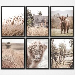 6PCS Vintage Farm Cow Farmhouse Decor Cow Print Wall Art Cow Prints Paintings Pictures for Home Bedroom Farmhouse Kitchen Bathroom Decor Rustic Western Country Cow Wall Decor (8x10 inch，Unframed)