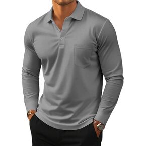 Lexiart Mens Casual Polo Shirts Cotton Basic Long Sleeve Classic Polo Shirts Solid Color Golf Shirt with Pocket
