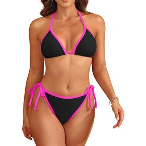 Tempt Me Women Triangle Bikini Sets String Two Piece Halter Swimsuits with Tie Side Bottom