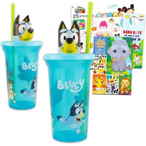 Bluey Water Bottle for Kids, Girls, Boys - 4 Pc Bluey School Supplies Bundle with 15oz Bluey Drinking Bottle, Create a Face Sticker Book and More | Bluey Drinking Cups for Kids