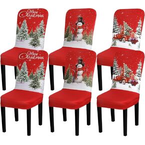 Preboun 6 Pcs Christmas Chair Covers Set Removable Washable Stretch Dining Room Chair Slipcovers Parson Chair Protector for Christmas Home Ceremony Party Decoration, 3 Style (White,Classical)