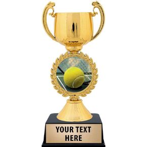 Crown Awards Personalized Tennis Trophy, 7.25" Gold Cup Tennis Trophies with Free Custom Engraving Prime