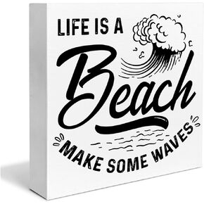 Beach Wooden Box Sign Beach House Decor Stay Salty Beach Square Wood Sign Desk Decoration Ocean Wood Block Plaque Box Sign for Shelf Home 5 x 5 Inches