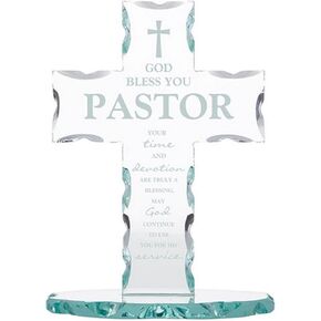 Christian Brands Inspirational Gifts-Laser Engraved Standing Glass Cross, 7.13-Inch, Pastor Appreciation