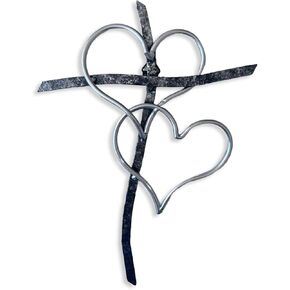 Taprion Wall Cross,Silver Heart Cross Religious Wall Art,Cross Wall Decor for Living Room,Bedroom,Wedding Decor,Religious Wall Decor,Cross for Wall Decor-10Inch
