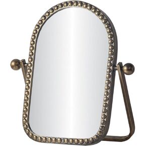 Vintage Vanity Table Mirror, Desk Makeup Mirror Metal Framed with Stand, Gold Arched Retro Mirrors 360 Adjustable Rotation for Tabletop, Bedroom, Bathroom, Living Room, Antique 10.8'' x 7''