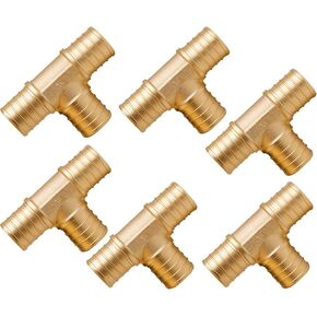 WHK 6 PACK PEX-B 1 inch X 1 Inch x 1 Inch Pex Tee Brass Adapter Crimp Pex Fittings
