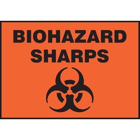 Accuform LBHZ504VSP Safety Label, Legend "Biohazard Sharps" with Graphic, 3.5" x 5", Black on Orange-Red (Pack of 5)