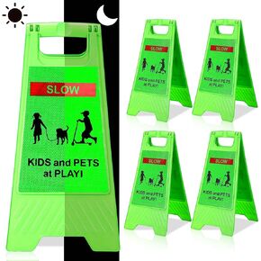 Xuhal 4 قطع للأطفال في اللعب لافتات تحذير للأطفال عند اللعب، علامات أمان للشارع، إشارات تباطؤ عاكسة للأحياء، 2 جانب للأطفال والحيوانات الأليفة في اللعب، علامة تحذير لممر رصيف المدرسة in Kuwait