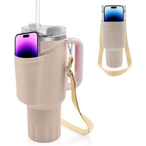 Silicone Boot for Stanley Cup 40 oz Tumbler with Handle, Silicone Water Bottle Holder Accessories for Stanley Cup Sleeve, Cup Boot for Stanley Bottom Protector with Strap & Phone Pocket (Purple)