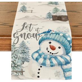 Artoid Mode Xmas Trees Let It Snow Snowman Christmas Table Runner, Seasonal Winter Holiday Kitchen Dining Table Decoration for Home Party Decor 13x72 Inch