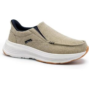 OrthoComfoot Men's Orthopedic Hands Free Slip ins Loafers Walking Shoes: Comfortable Arch Support Loafers for Plantar Fasciitis, Canvas Orthotic Thick Sole Shoes for Foot and Heel Pain Relief