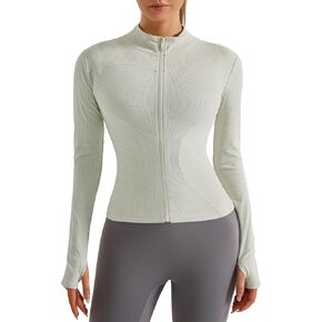 Locachy Women's Slim Fit Workout Jacket Lightweight Ribbed Full Zip Athletic Yoga Running Jackets with Thumb Holes