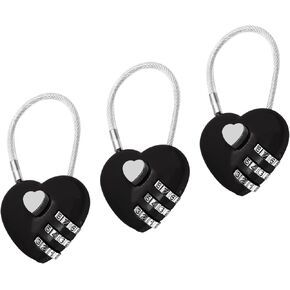 3 Pack Mini Padlock Heart Code Lock 3-Digit Combination Locker for Boxes/Suitcase/Travel Bags(Black)