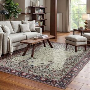Seavish Tiger Rug 5x7 Area Rugs for Living Room Low Pile Thin Animal Print Green Rugs for Bedroom Aesthetic Washable Accent Rugs for Entryway Soft Floor Carpet for Dorm Office Modern Room Decor