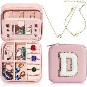 RLGPBON Small Travel Jewelry Case,Personalized Initial Jewelry Box with Initial Charm Bracelet and Necklace for Women,Teen Girls-J