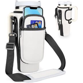 Water Bottle Bag for Stanley 40 Oz Tumbler, Bottle Pouch Holder with Pocket and Adjustable Shoulder Strap for Stanley Quencher H2.0, Accessories for Stanley Cup Walking Camping in Kuwait