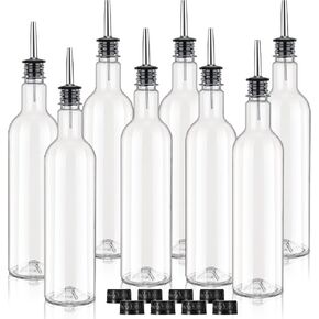 8 Pack 25 oz Plastic Long Neck Bottles with 8 Stainless Steel Pourer and Caps Alcohol Juice Liquor Pour Bottles Syrup Bottles Leakproof Tapered Spout Bottles for Home Use Bartending Supplies
