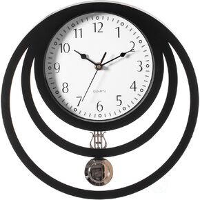 Decorative Modern Unique Round Plastic Wall Clock with Circles, for Living Room, Kitchen, or Dining Room, Silver