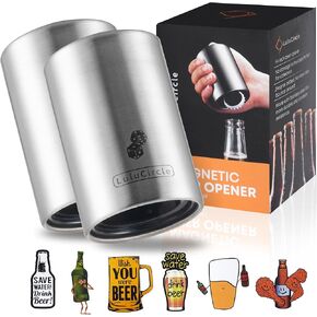 Beer Bottle Opener, Automatic Magnetic Bottle Openers, Funny Gifts, Soda Cap Opener, Stainless Steel Push Down Opener, My Beer Buddy, 2 Openers, 20 Stickers