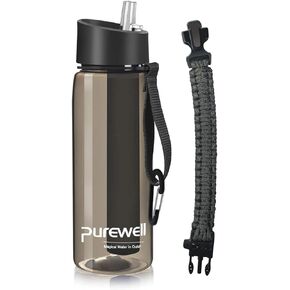 Purewell Filtered Water Bottle BPA Free with 4-Stage Integrated Filter Straw for Camping, Hiking, Backpacking and Travel