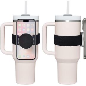 Magnetic Phone Holder Strap with Metal Ring for Yeti, Stanley, and Hydro Flask Cup Tumbler, Adjustable Phone Holder for Universal Phone Using in Gym, Shopping, Walk, etc