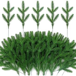 64 PCS Christmas Pine Branches Artificial Pine Needles Faux Greenery Sprigs for Christmas DIY Garland Wreath Home Garden Décor, 14inch