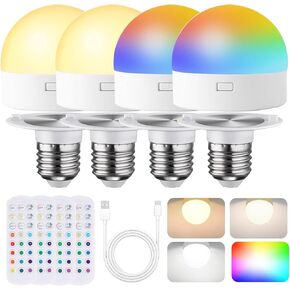 Rechargeable Light Bulbs with Remote Control, Battery Operated Light Bulb for Sconce and Lamp, 3 Color Temperature Dimmable E26 Wireless Detachable LED Charging Bulb,2 Pack