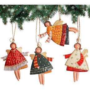 Notakia Christma Santa Ornaments Tree Decorations Dancing Flying Tin Angels (Set of 12)