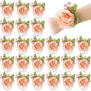 Jexine 12 Pcs Rose Wrist Corsage Bracelets Wedding Bridal Wrist Flower Hand Flower Decor Wrist Flower Wristband for Bride Bridesmaid Homecoming Prom Party Decor (White Elegant)