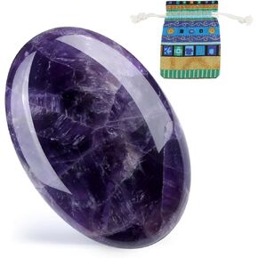 DUQGUHO 2.4'' Purple Amethyst Palm Stone Synthetic Healing Crystal Gemstone Worry Stone Energy Balancing Polished Stones Blessing Gifts for Reiki Yoga Anxiety Stress Relief Bohemia Pocket Stone 1PCS