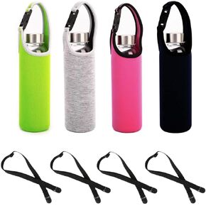 4 PCS Water Bottle Carrier with Shoulder Strap 16oz-21oz, Neoprene Sleeve Cup Holder Pouch with Carrying Handle for All Portable Sport Water Bottle -4 Colors