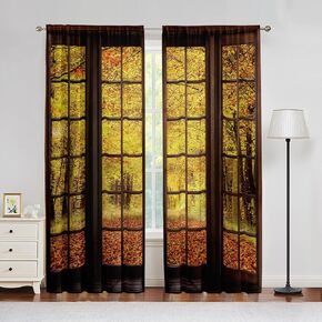 Autumn Forest Curtains for Living Room 84 Inch Long,Fall Natural Tree Curtains Home Decor,2 Panels Fall Decor Light Filtering Curtains Rod Pocket Room Darkening Drapes for Bedroom