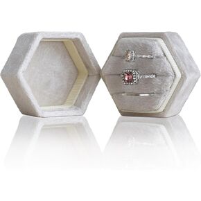 Wedding Ring Box 3 Slots - Hexagon Velvet Ring Box, Detachable Lid Three Slots Jewelry Ring Gift Box, Gorgeous Vintage Premium Ring Bearer Boxes for Proposal Engagement (Black)