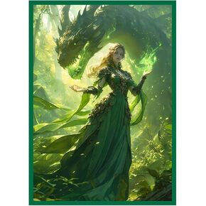 100 PCS MTG Card Sleeves with 100 PCS Perfect Fit Sleeves, Art Matte Card Sleeves with Inner Sleeves - Fit Standard Size Cards - Enchantress of The Emerald Dragon