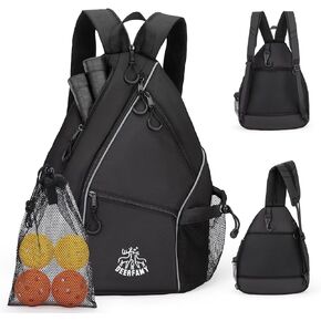 حقيبة كرة مخلل خفيفة الوزن من DEERFAMY، حقيبة / حقيبة ظهر ذات وجهين عبر الجسم للنساء والرجال، حقيبة حبال قابلة للتعديل مع سحاب SBS تناسب 6 مضارب و4 كرات، سوداء in Kuwait