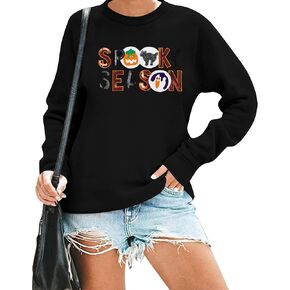 LUKYCILD Halloween Sweatshirts for Women Spooky Season Sweatshirt Cute Ghost Graphic Sweatshirt Fall Pullover Top