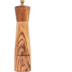 Salt and Pepper Mill Set with Tray, Adjustable Ceramic Grinder Salt Mill, Stainless Steel Grinder Pepper Mill, Acacia Wood, 22 cm/ 8 Inch Height, Bottom Dia 5.5 cm (Tray is Included)