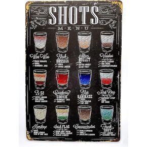 WANLIAN Cocktail Menu Retro Vintage Bar Metal Tin Sign Poster Ptyle Wall Art Pub Bar Decor 12x8 inches(COCKTAIL)