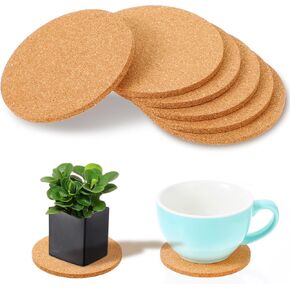 6 Pack Absorbent Drink Coasters, 3.9 Inch Plant Coasters Reusable Sheets Cork Cup Mats, Round Waterproof Cork Outdoor Coasters, Eco-Friendly DIY Craft Set for Home Bar and Kitchen