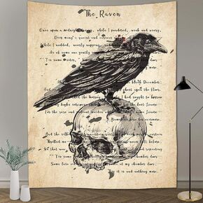 FEASRT The Raven Tapestry Nevermore Wall Decor Vintage Edgar Allan Poe Gothic Rustic Home Room Raven Wall Hanging 40x60inch for Living Room Bedroom Dormitory Office GTQQAY1185