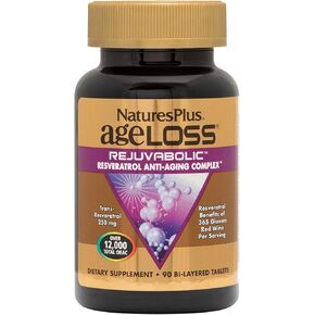 Natures Plus AgeLoss REJUVABOLIC - 90 Bi-Layered Tablets - Resveratrol Anti-Aging Complex - Vegetarian, Gluten Free - 30 Servings