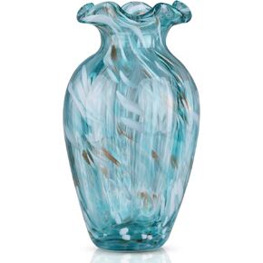Blown glass vase, wide mouth petal vase, modern glass art vase, living room decoration vase for living room, kitchen, wedding, dining table, office center table display flowers