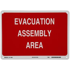 Brady 95504 14" Width x 10" Height B-555 Aluminum, White on Red Fire Sign, Legend "Evacuation Assembly Area"