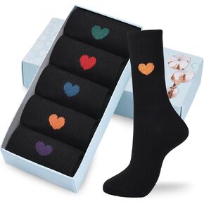 Corlap Women's Crew Calf Cotton Socks Long Fun Cute Heart Soft Dress Socks,Above Ankle High Casual Socks(5Pairs Gifts Box)