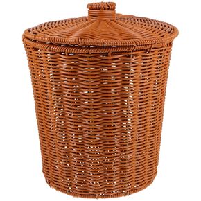 HEMOTON Waste Basket with Lid,Plastic Woven Trash Can,Small Wicker Trash Basket,Wastebasket Garbage Bin,Woven Storage Basket,Woven Waste Basket with Lid for Bathroom Bedroom Offices or Laundry