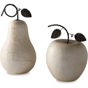Signature Design by Ashley Bidelia 2 Piece Metal Apple Fruit Sculpture Set, Beige